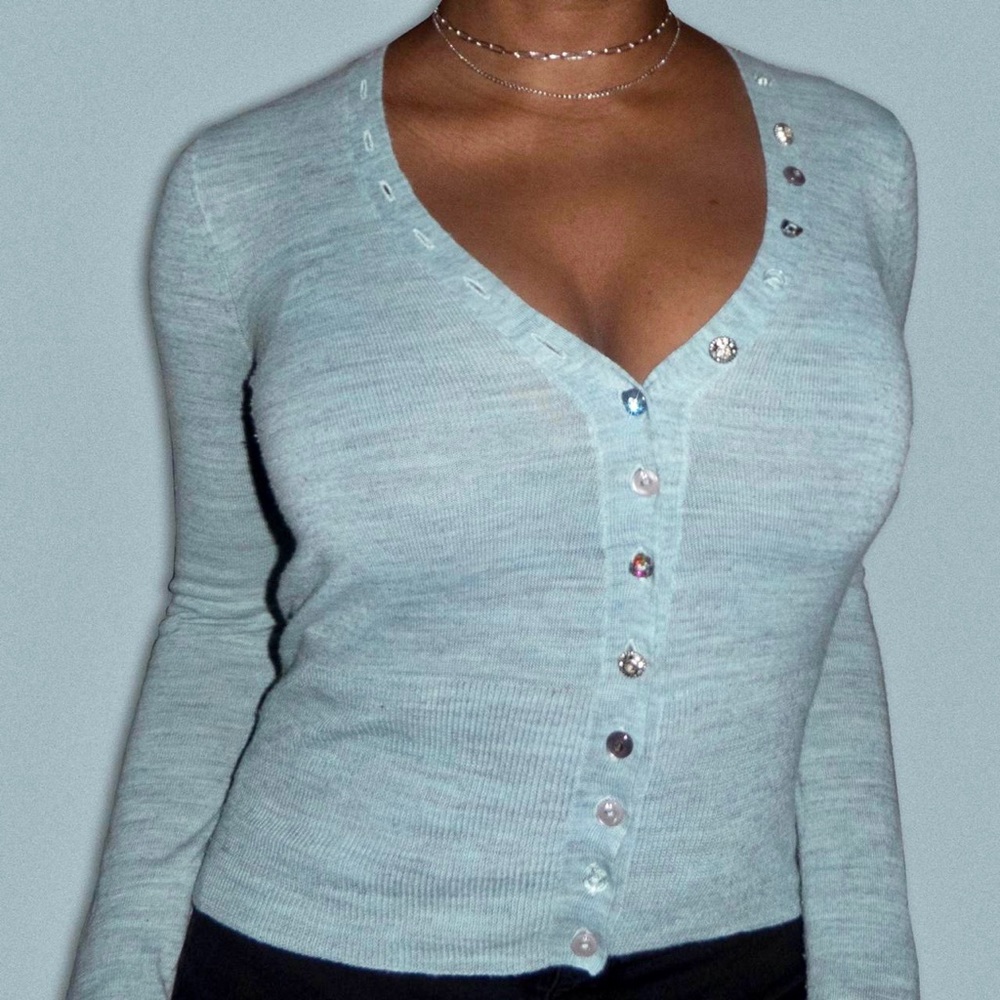 Tapemeasure Turquoise Button Down Cardigan Sweater